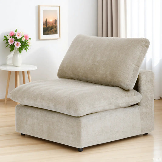 Deluxe Premium Cloud Sectional Sofas | Cotton and Linen Khaki Single Sofa 40" Cloud-Like Backrest Pillows 1-seater