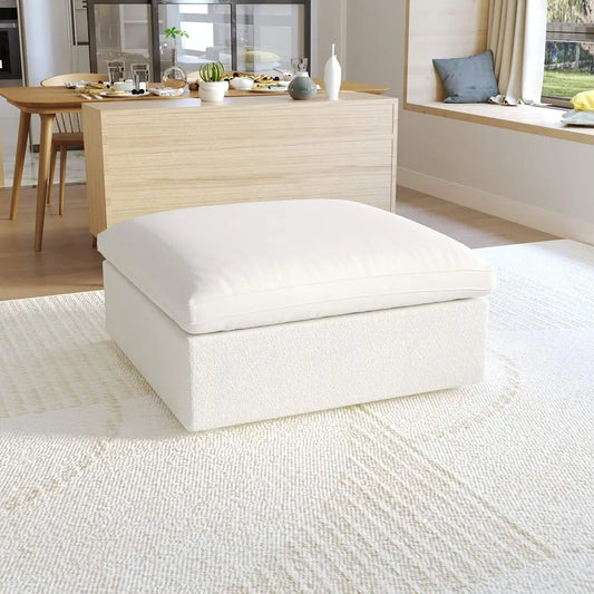 Deluxe Premium Cloud Sectional Sofas | Cotton and Linen White Ottomans 40" Removable & Washable Covers