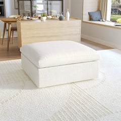 Deluxe Premium Cloud Sectional Sofas | 1-Piece Cotton and Linen White Ottomans 40" Removable & Washable Covers