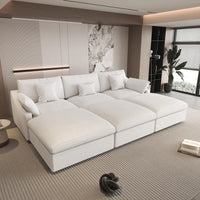 Deluxe Slope Cloud Sectional Sofas | 6-Piece Linen White Pit Sectionals 120" Adjustable Backrest Pillows 3-seaters