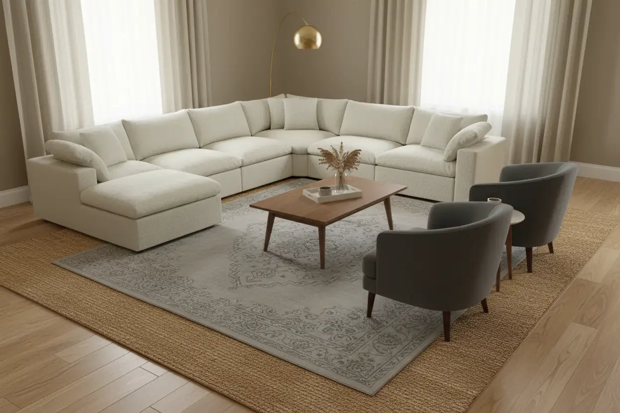 Create Functional Zones With Layered Area Rugs And Spacing