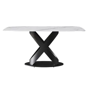 Mesa de comedor Marbella de piedra sinterizada | Rectangular de 180 cm (71") en negro mate con borde curvo