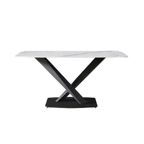 Mesa de comedor Marbella de piedra sinterizada | Rectangular de 180 cm (71") en negro mate con borde curvo