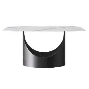 Mesa de comedor Marbella de piedra sinterizada | Rectangular de 180 cm (71") en negro mate con borde curvo