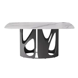 Mesa de comedor Marbella de piedra sinterizada | Rectangular de 180 cm (71") en negro mate con borde curvo