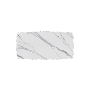 Mesa de comedor Marbella de piedra sinterizada | Rectangular, blanca brillante, de 160 cm (63") con borde curvo