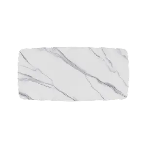 Mesa de comedor Marbella de piedra sinterizada | Rectangular, blanca brillante, de 180 cm con borde curvo