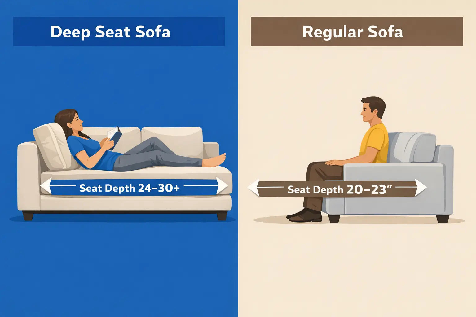 Sofá de asiento profundo vs. sofá estándar: diferencias clave | WJS Home