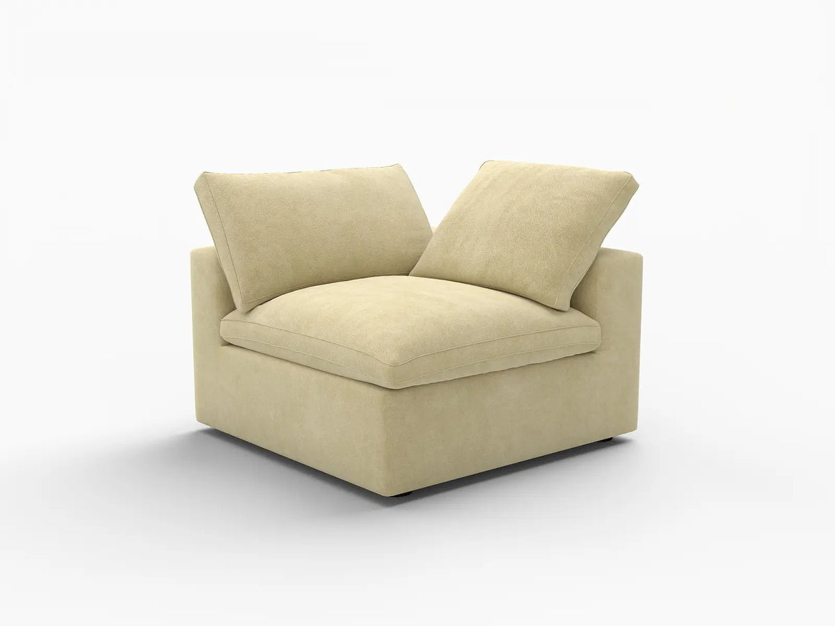 Deluxe Cloud 1-Seater Beige Single Sofa | 1-Piece, Velvet Fabric, Living Room Accent, Washable Cushion Covers