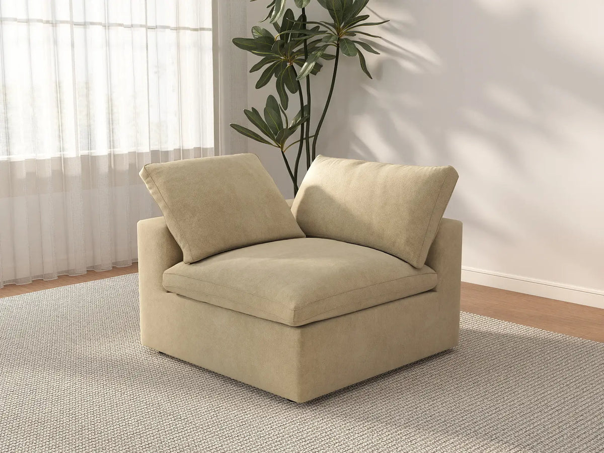 Deluxe Cloud 1-Seater Beige Single Sofa | 1-Piece, Velvet Fabric, Living Room Accent, Washable Cushion Covers