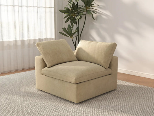 Deluxe Cloud 1-Seater Beige Single Sofa | 1-Piece, Velvet Fabric, Living Room Accent, Washable Cushion Covers