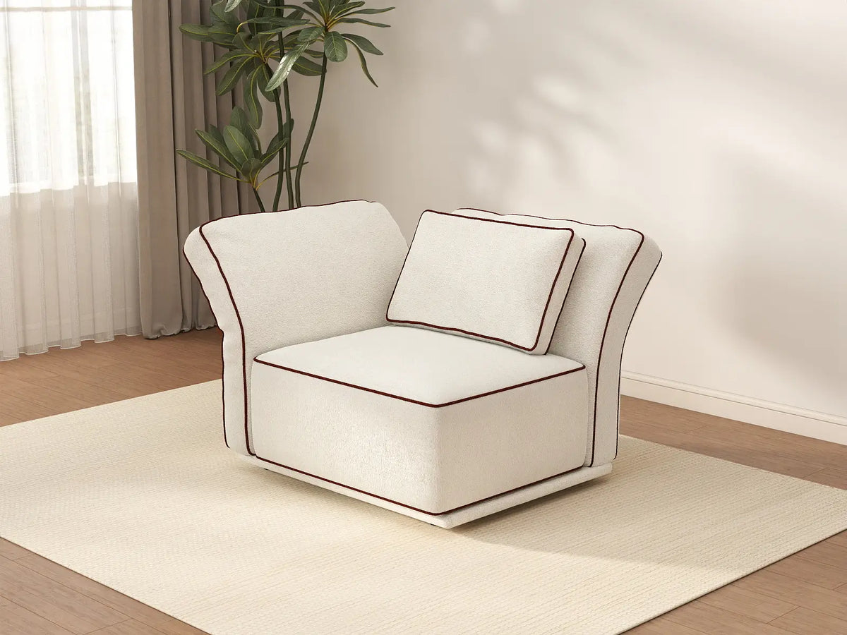 Deluxe Cloud 1-Seater Beige Small Space Single Sofa | 1-Piece, Bouclé Sherpa-Like Fabric, Easy To Clean