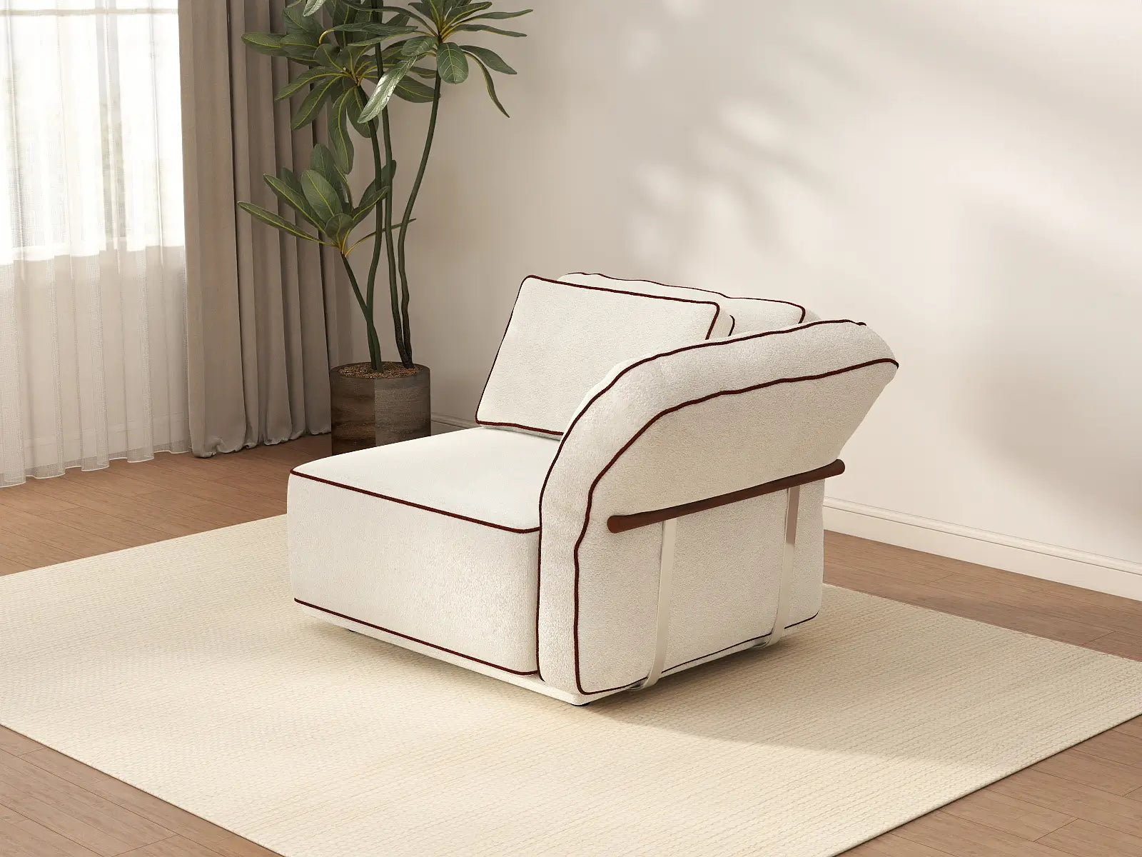 Deluxe Cloud 1-Seater Beige Small Space Single Sofa | 1-Piece, Bouclé Sherpa-Like Fabric, Easy To Clean