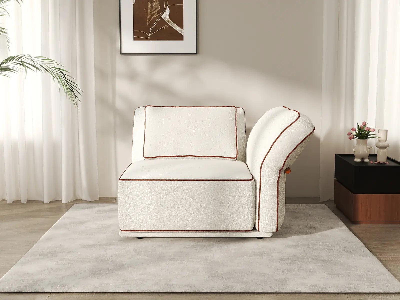 Deluxe Cloud 1-Seater Beige Small Space Single Sofa | 1-Piece, Bouclé Sherpa-Like Fabric, Easy To Clean