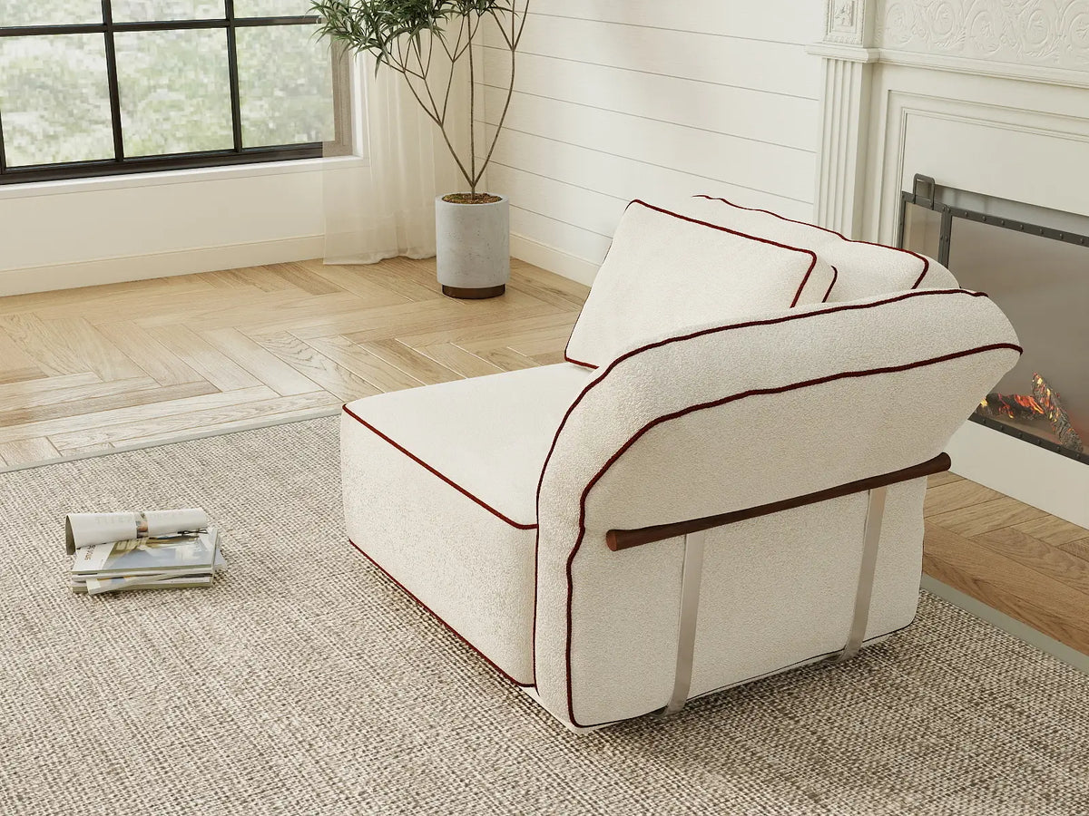 Deluxe Cloud 1-Seater Beige Small Space Single Sofa | 1-Piece, Bouclé Sherpa-Like Fabric, Easy To Clean