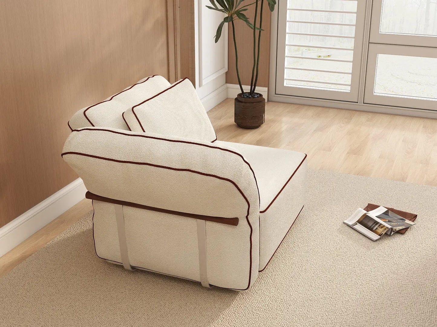 Deluxe Cloud 1-Seater Beige Small Space Single Sofa | 1-Piece, Bouclé Sherpa-Like Fabric, Easy To Clean