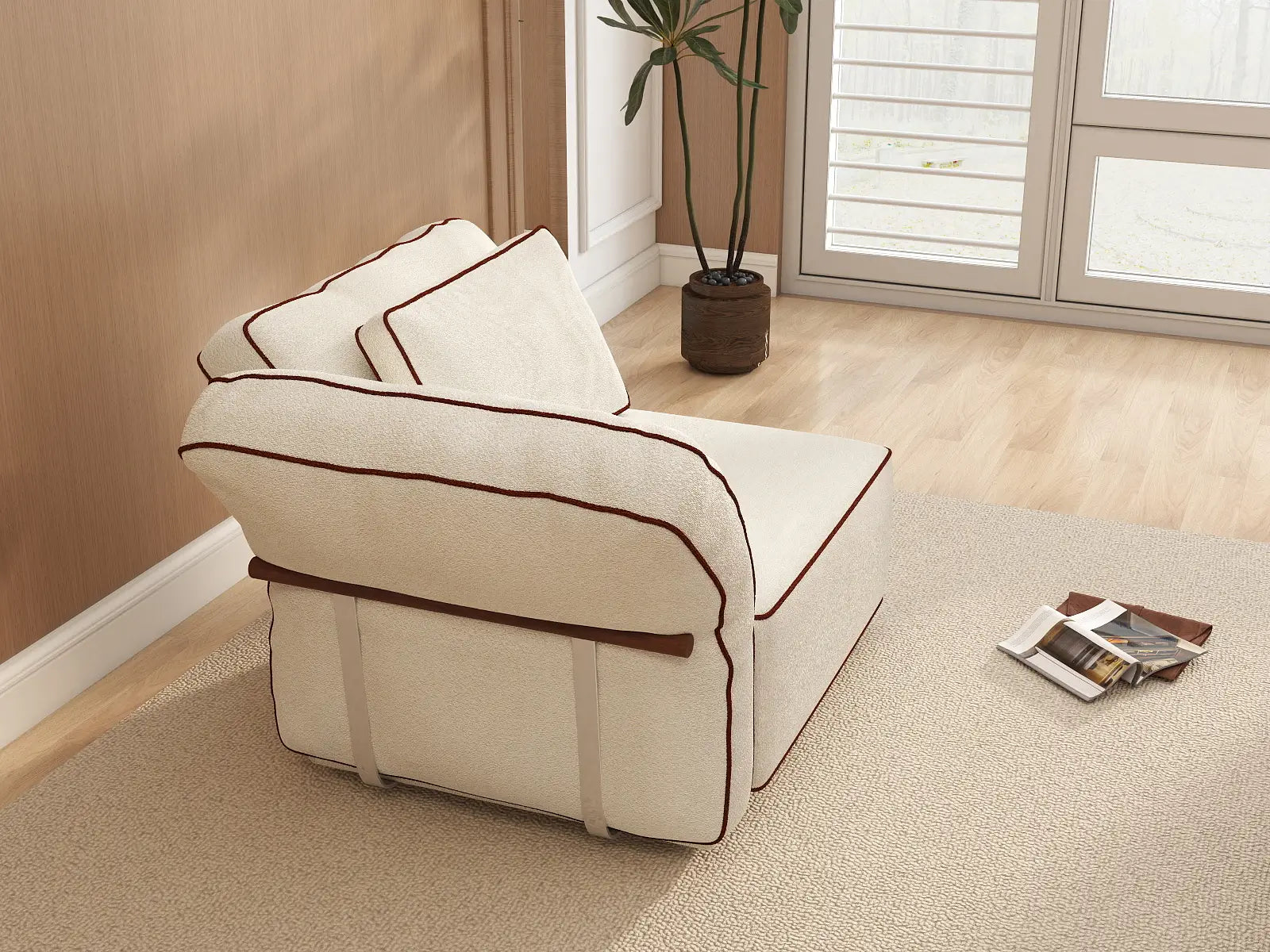 Deluxe Cloud 1-Seater Beige Small Space Single Sofa | 1-Piece, Bouclé Sherpa-Like Fabric, Easy To Clean