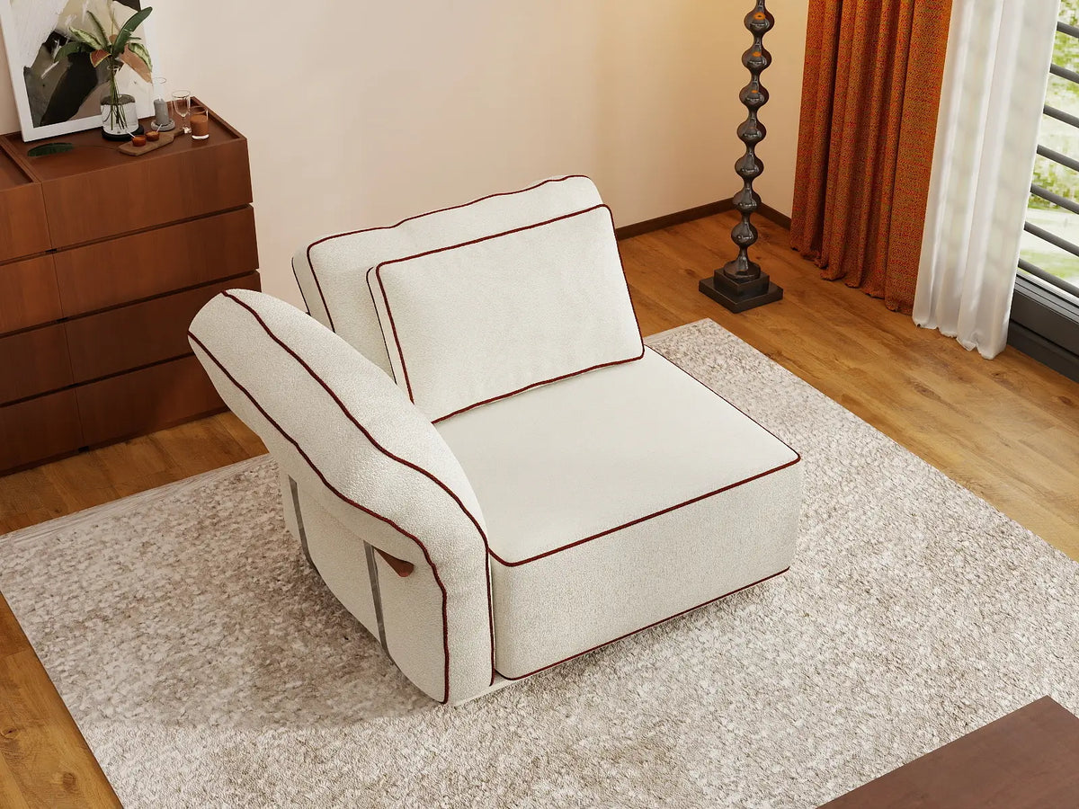 Deluxe Cloud 1-Seater Beige Small Space Single Sofa | 1-Piece, Bouclé Sherpa-Like Fabric, Easy To Clean