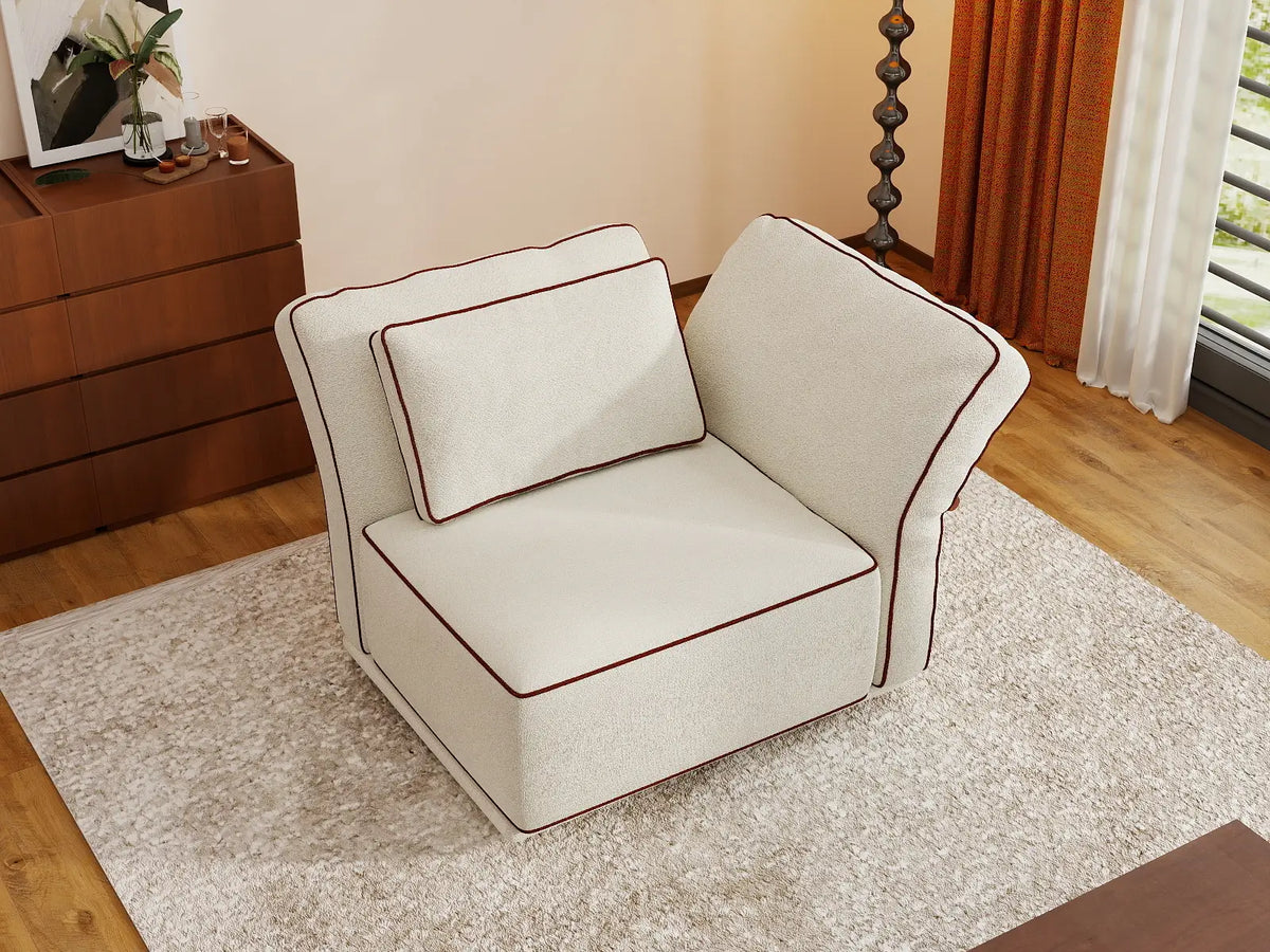 Deluxe Cloud 1-Seater Beige Small Space Single Sofa | 1-Piece, Bouclé Sherpa-Like Fabric, Easy To Clean