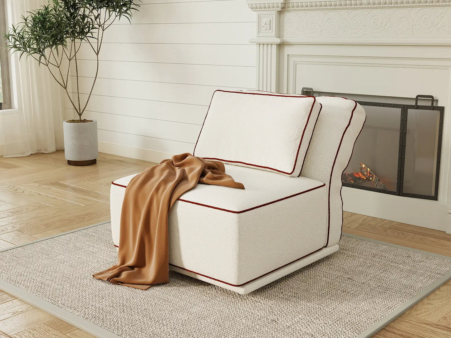 Deluxe Cloud 1-Seater Beige Small Space Single Sofa | 1-Piece, Bouclé Sherpa-Like Fabric, Easy To Clean