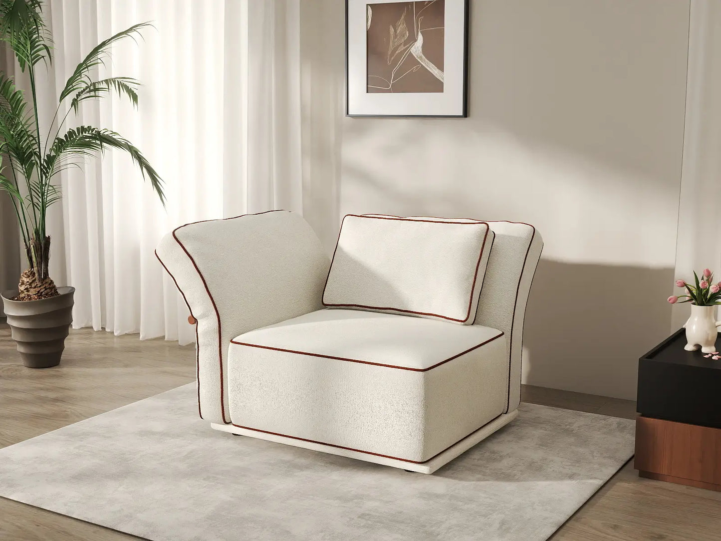 Deluxe Cloud 1-Seater Beige Small Space Single Sofa | 1-Piece, Bouclé Sherpa-Like Fabric, Easy To Clean
