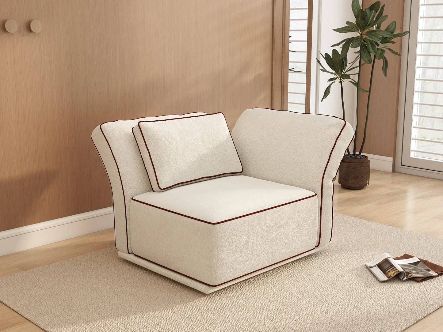 Deluxe Cloud 1-Seater Beige Small Space Single Sofa | 1-Piece, Bouclé Sherpa-Like Fabric, Easy To Clean