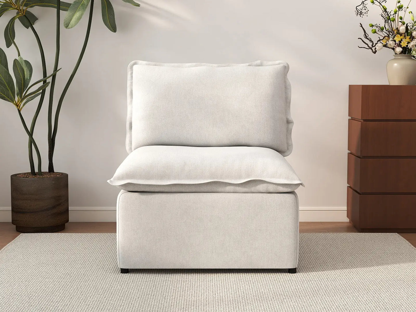 Deluxe Cloud 1-Seater Beige Small Space Single Sofa | 1-Piece, Linen Look Poly Fabric, Living Room Accent, Easy To Clean