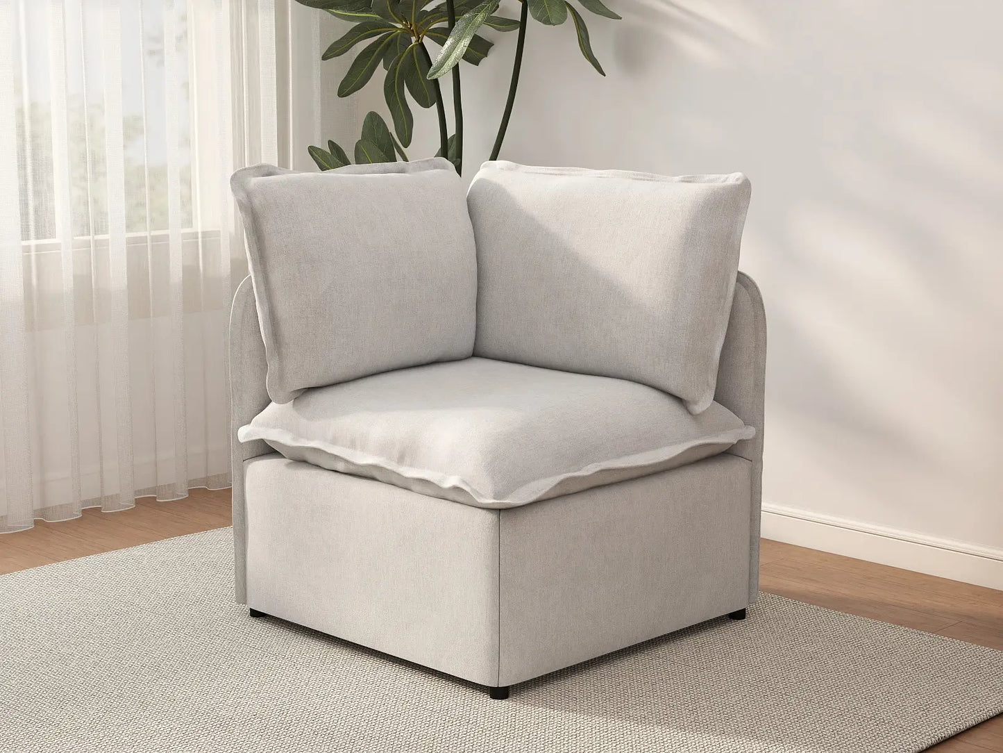 Deluxe Cloud 1-Seater Beige Small Space Single Sofa | 1-Piece, Linen Look Poly Fabric, Living Room Accent, Easy To Clean