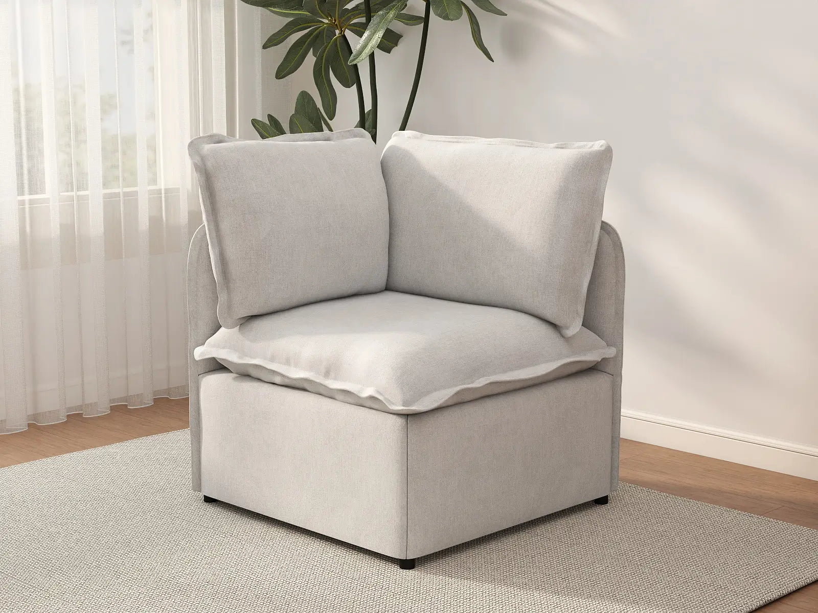 Deluxe Cloud 1-Seater Beige Small Space Single Sofa | 1-Piece, Linen Look Poly Fabric, Living Room Accent, Easy To Clean