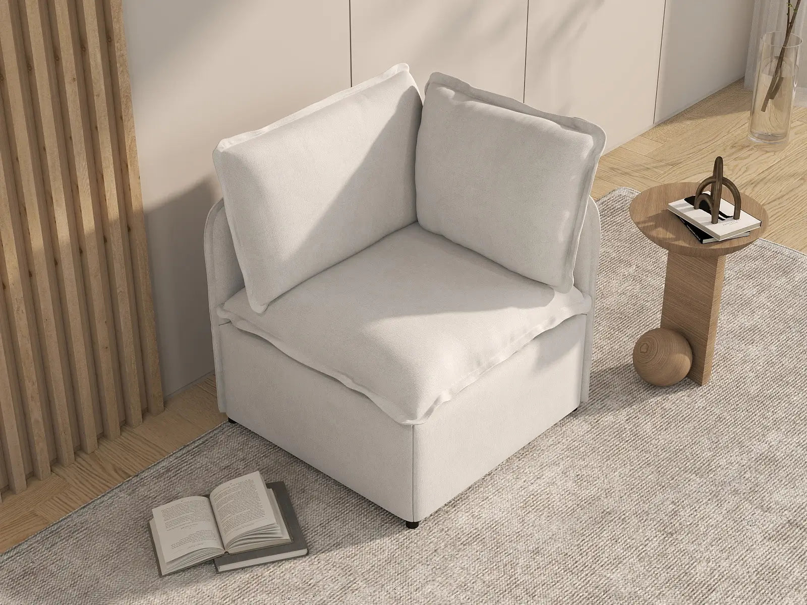 Deluxe Cloud 1-Seater Beige Small Space Single Sofa | 1-Piece, Linen Look Poly Fabric, Living Room Accent, Easy To Clean