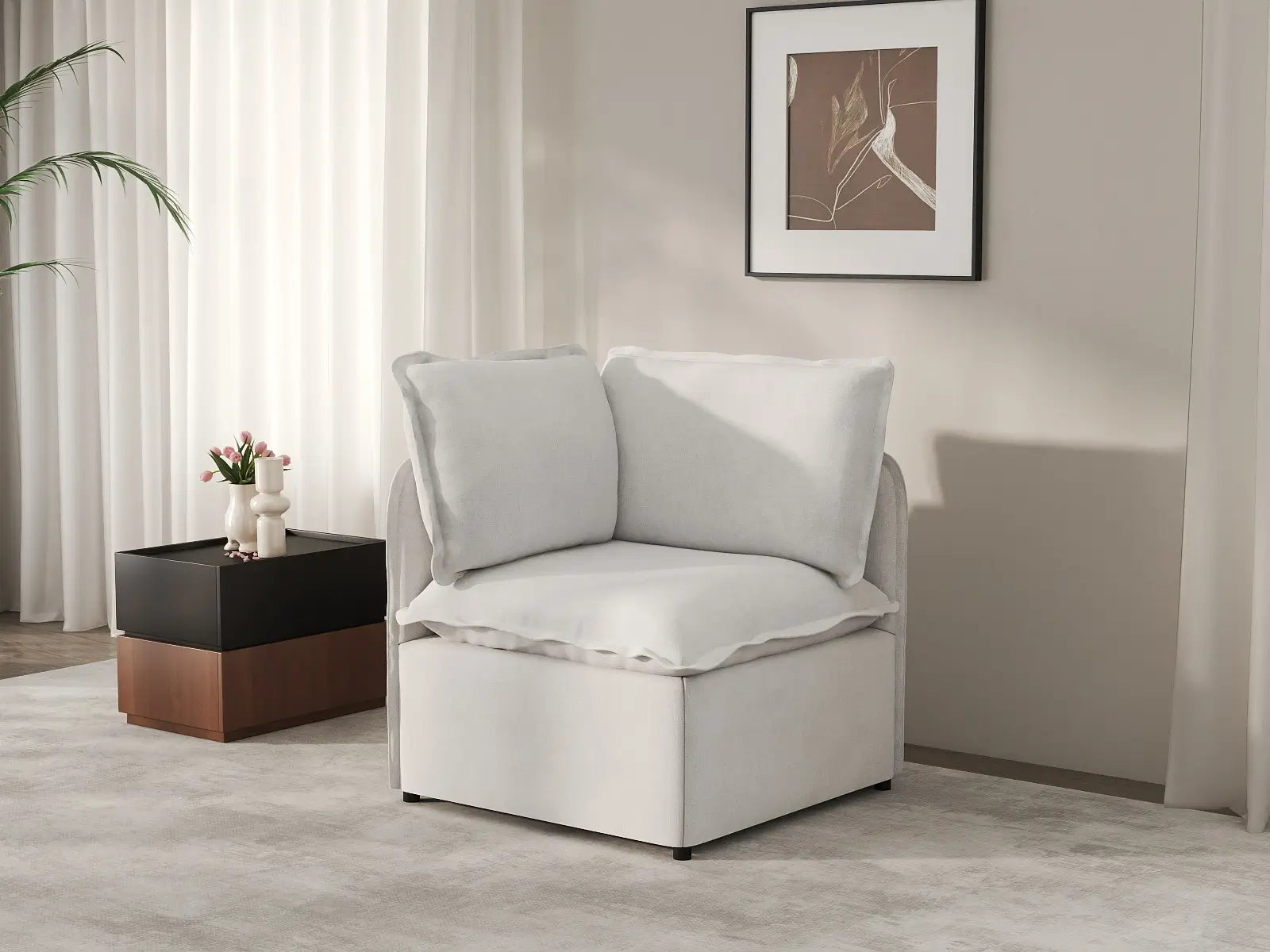 Deluxe Cloud 1-Seater Beige Small Space Single Sofa | 1-Piece, Linen Look Poly Fabric, Living Room Accent, Easy To Clean