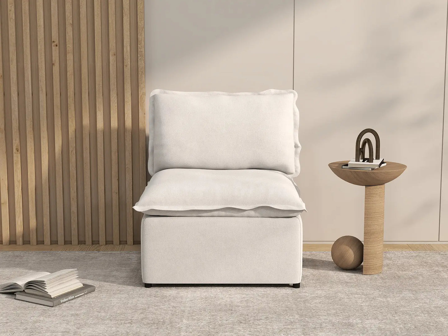 Deluxe Cloud 1-Seater Beige Small Space Single Sofa | 1-Piece, Linen Look Poly Fabric, Living Room Accent, Easy To Clean