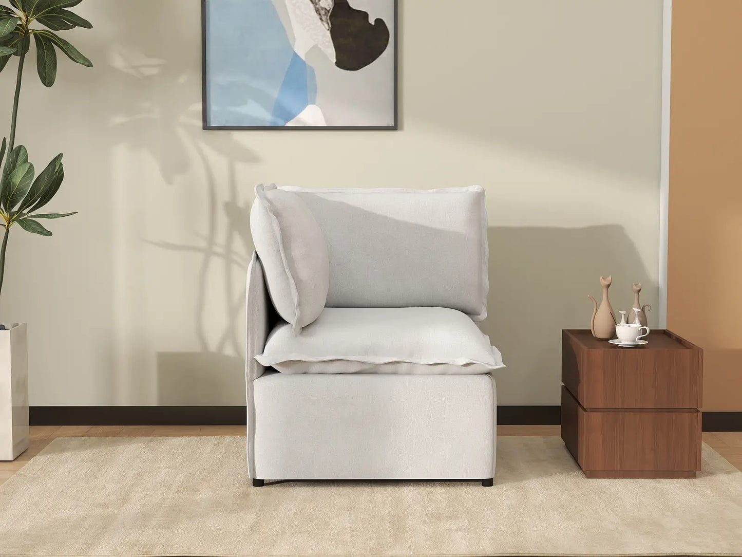 Deluxe Cloud 1-Seater Beige Small Space Single Sofa | 1-Piece, Linen Look Poly Fabric, Living Room Accent, Easy To Clean