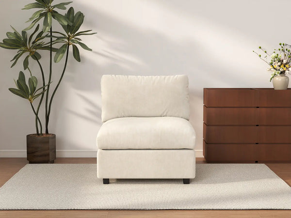 Sofá individual Deluxe Cloud de 1 plaza beige para espacios pequeños | 1 pieza, tela de chenilla mezcla de lino, acento para sala de estar, fácil de limpiar