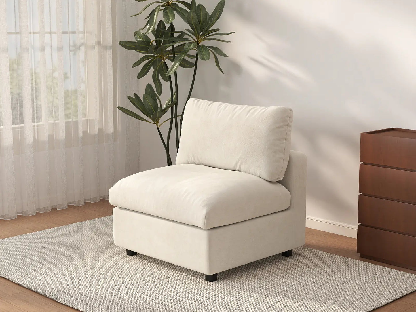Sofá individual Deluxe Cloud de 1 plaza beige para espacios pequeños | 1 pieza, tela de chenilla mezcla de lino, acento para sala de estar, fácil de limpiar