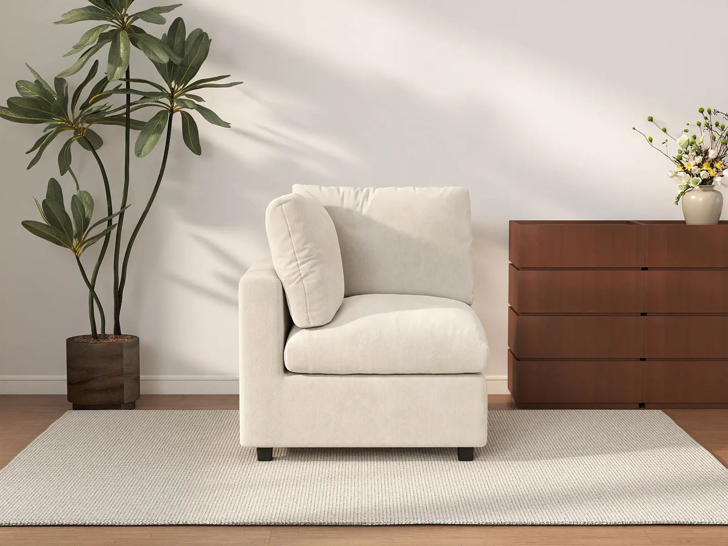 Sofá individual beige de una plaza Deluxe Cloud para espacios pequeños | 1 pieza, tela de chenilla de mezcla de lino, decorativo para sala de estar, fácil de limpiar