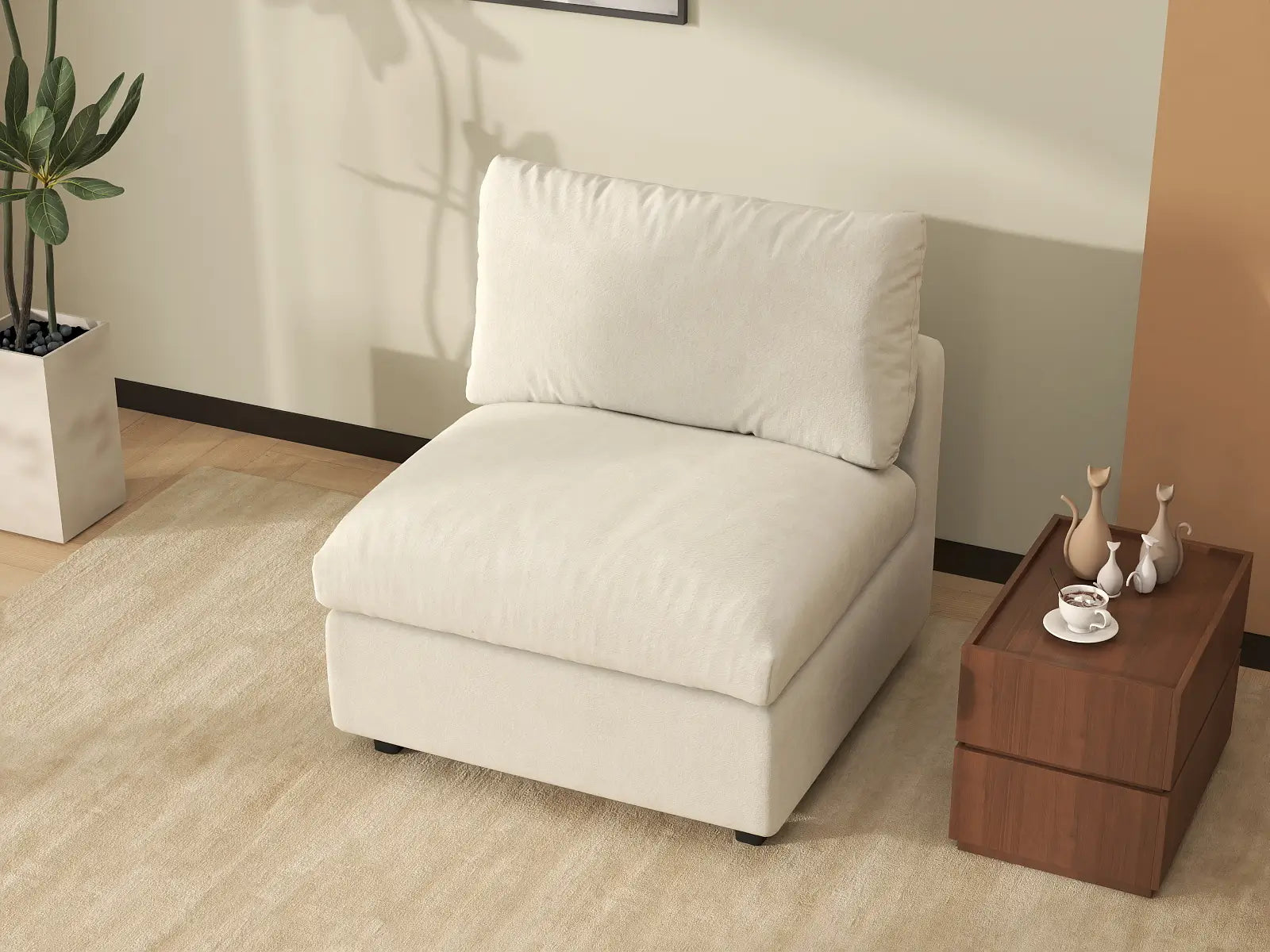 Sofá individual Deluxe Cloud de 1 plaza beige para espacios pequeños | 1 pieza, tela de chenilla mezcla de lino, acento para sala de estar, fácil de limpiar
