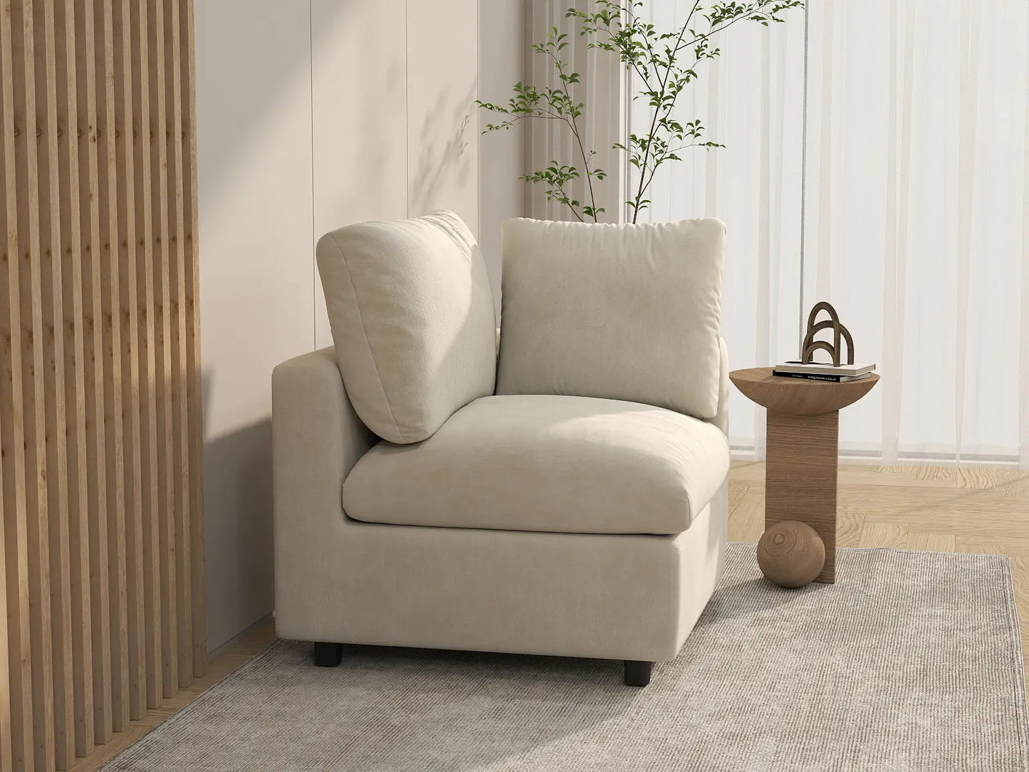 Sofá individual beige de una plaza Deluxe Cloud para espacios pequeños | 1 pieza, tela de chenilla de mezcla de lino, decorativo para sala de estar, fácil de limpiar