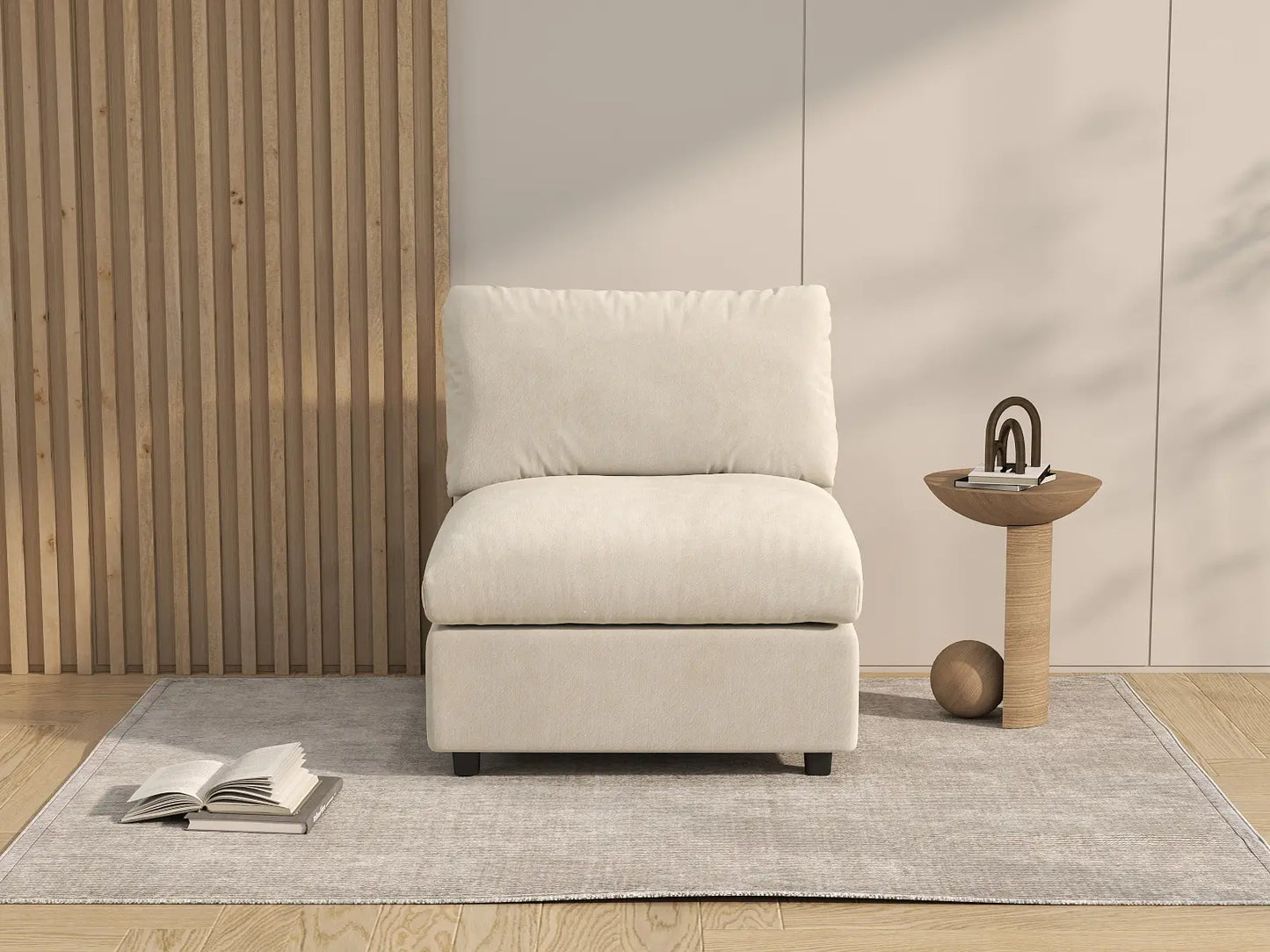 Sofá individual Deluxe Cloud de 1 plaza beige para espacios pequeños | 1 pieza, tela de chenilla mezcla de lino, acento para sala de estar, fácil de limpiar