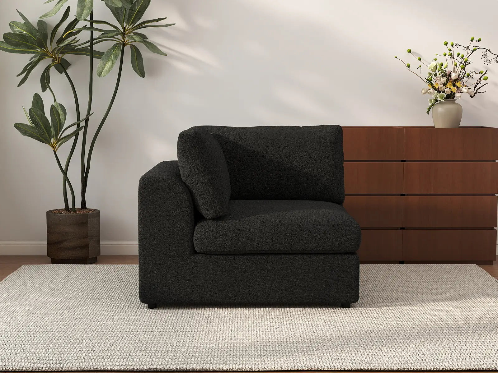 Deluxe Cloud 1-Seater Black Single Sofa | 1-Piece, Bouclé Sherpa-Like Fabric, Living Room Accent, Washable Cushion Covers