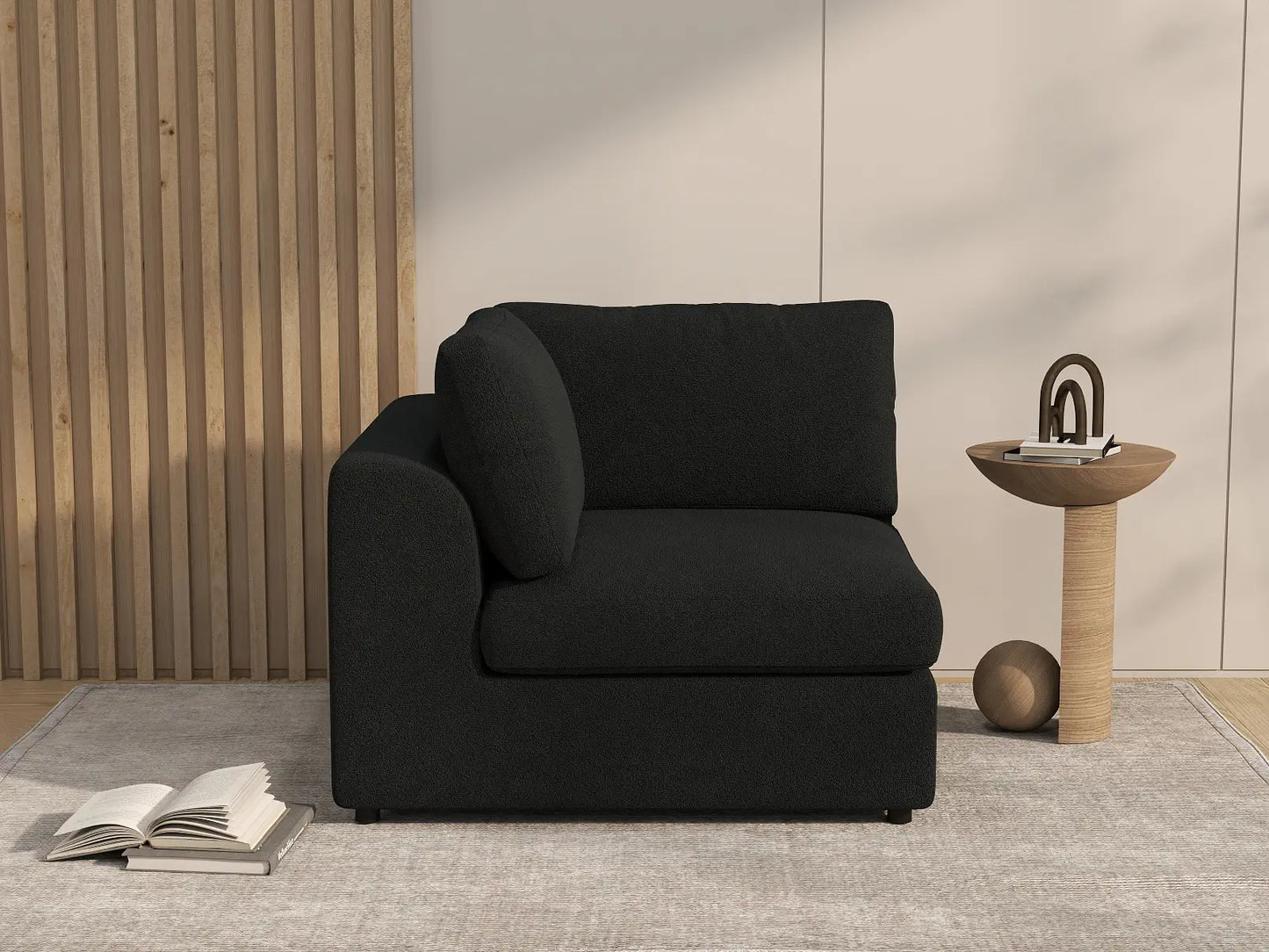 Deluxe Cloud 1-Seater Black Single Sofa | 1-Piece, Bouclé Sherpa-Like Fabric, Living Room Accent, Washable Cushion Covers