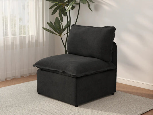 Deluxe Cloud 1-Seater Black Single Sofa | 1-Piece, Linen Look Poly Fabric, Living Room Accent, Washable Cushion Covers