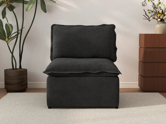Deluxe Cloud 1-Seater Black Single Sofa | 1-Piece, Linen Look Poly Fabric, Living Room Accent, Washable Cushion Covers