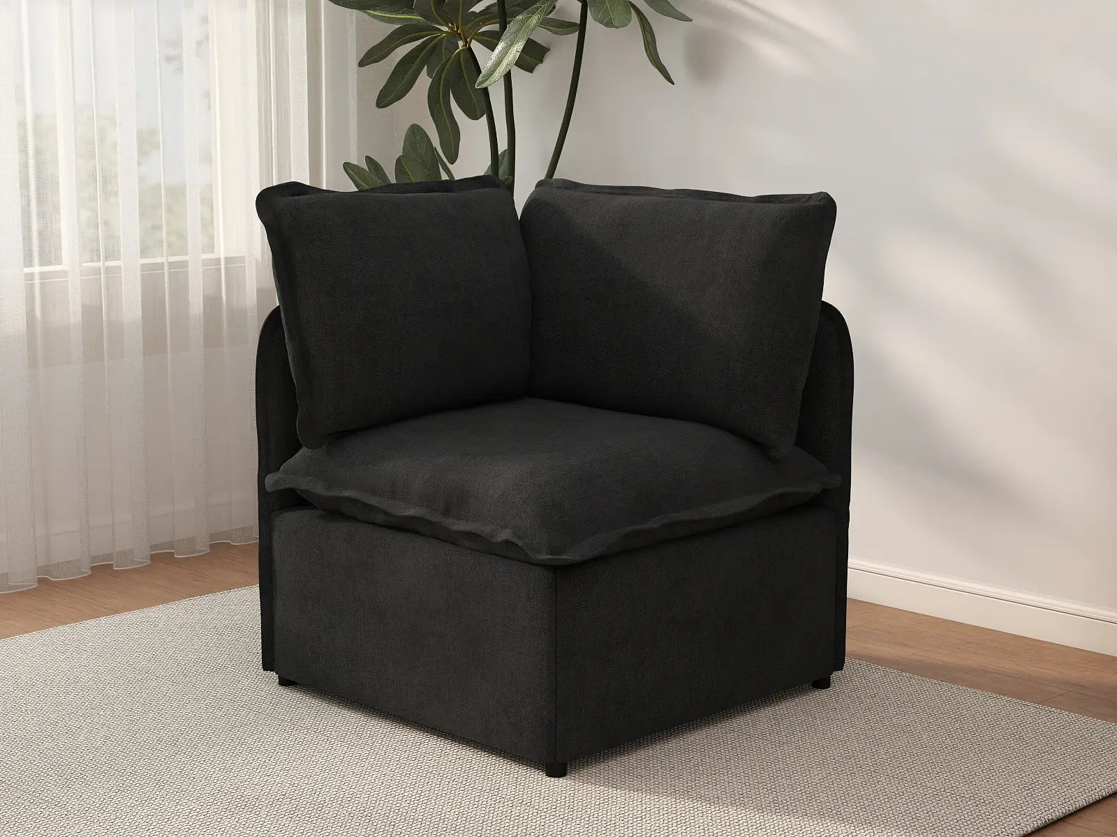 Deluxe Cloud 1-Seater Black Single Sofa | 1-Piece, Linen Look Poly Fabric, Living Room Accent, Washable Cushion Covers
