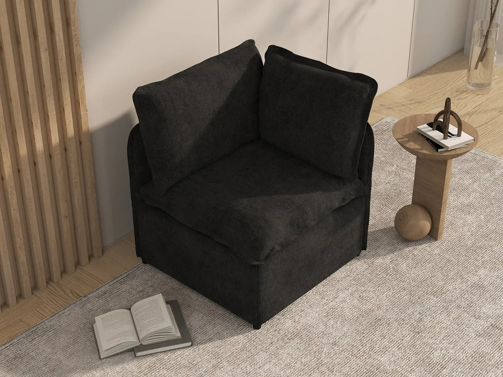Deluxe Cloud 1-Seater Black Single Sofa | 1-Piece, Linen Look Poly Fabric, Living Room Accent, Washable Cushion Covers