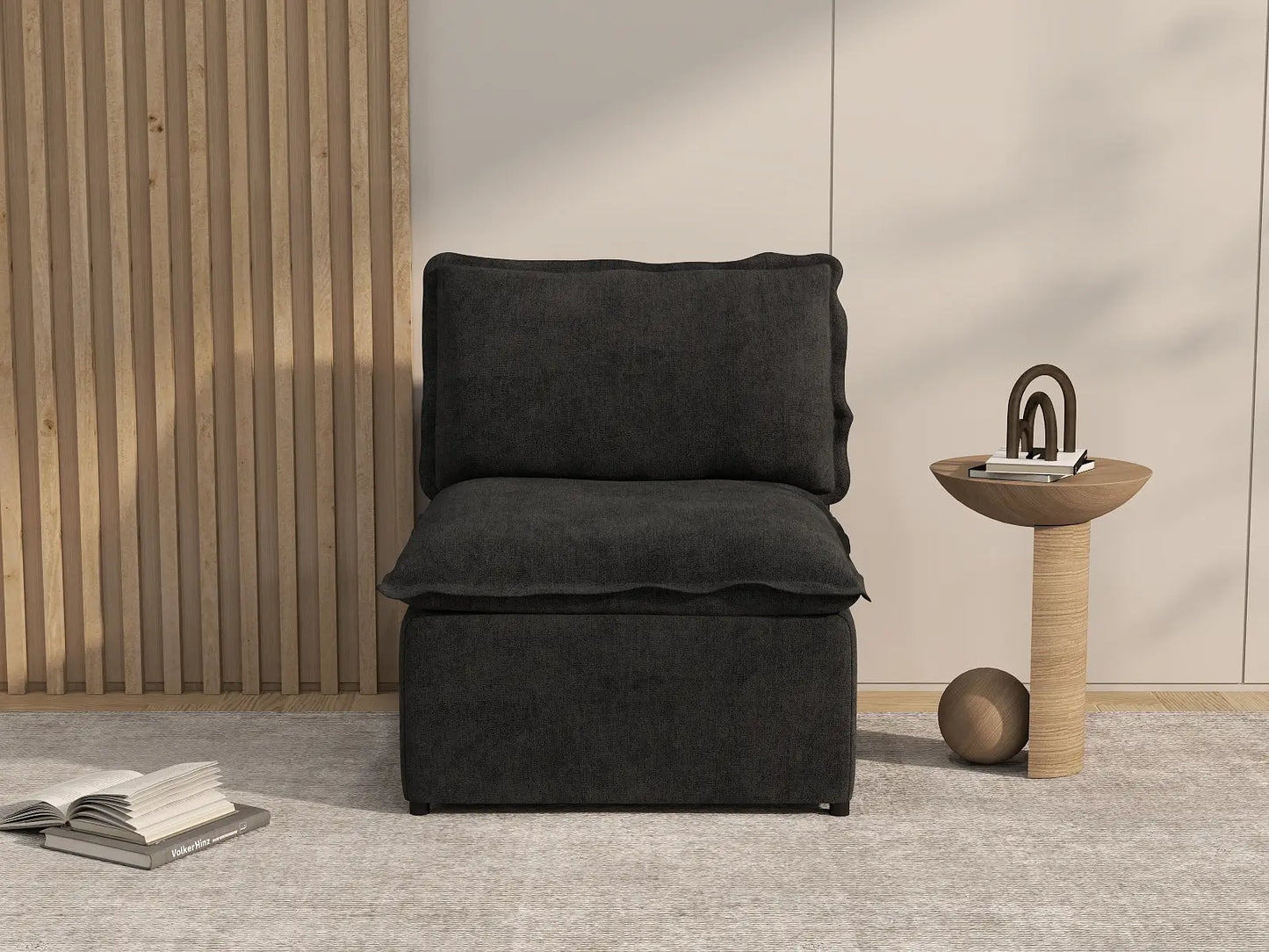 Deluxe Cloud 1-Seater Black Single Sofa | 1-Piece, Linen Look Poly Fabric, Living Room Accent, Washable Cushion Covers
