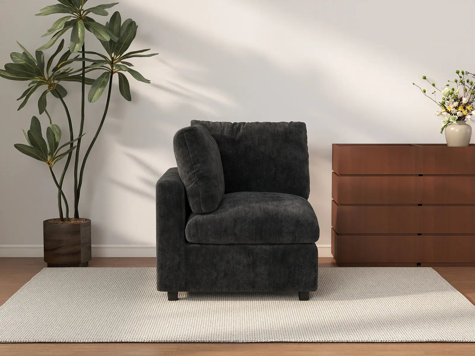 Sofá individual de 1 plaza Deluxe Cloud negro | 1 pieza, tela de chenilla mezcla de lino, asiento decorativo para sala de estar, fundas de cojín lavables