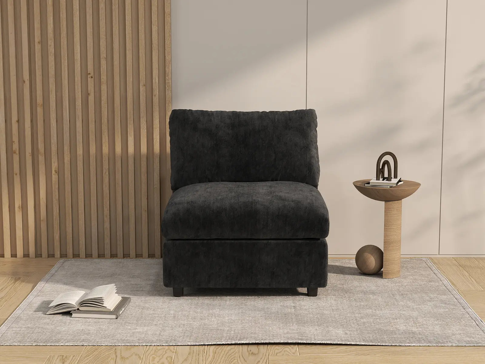 Sofá individual de una plaza Deluxe Cloud negro | 1 pieza, tela de chenilla mezcla de lino, acento para sala de estar, fundas de cojín lavables