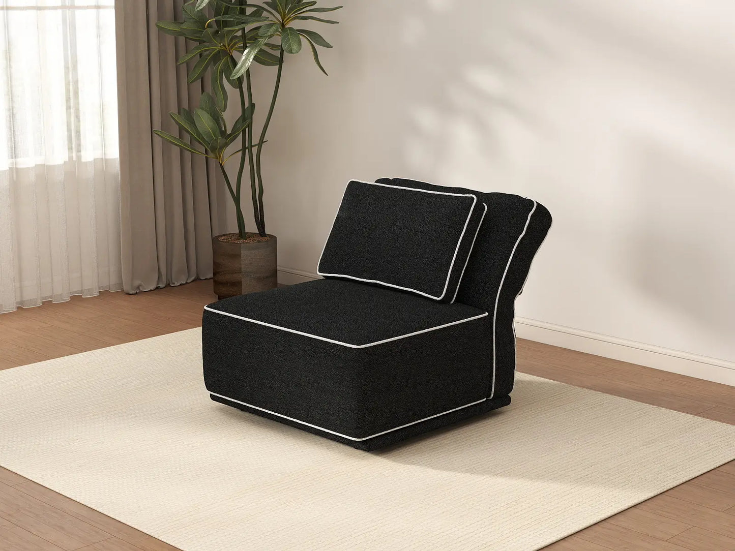 Deluxe Cloud 1-Seater Black Small Space Single Sofa | 1-Piece, Bouclé Sherpa-Like Fabric, Easy To Clean