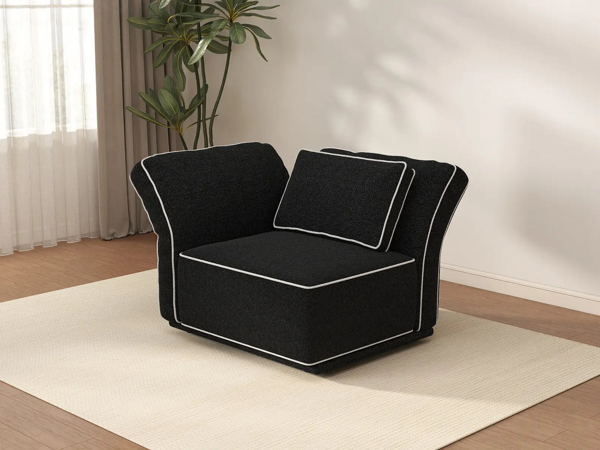 Deluxe Cloud 1-Seater Black Small Space Single Sofa | 1-Piece, Bouclé Sherpa-Like Fabric, Easy To Clean